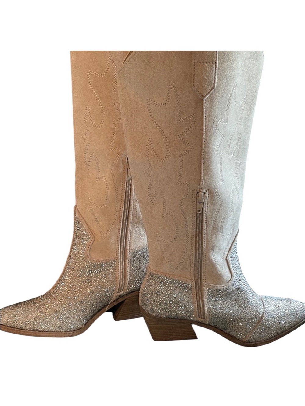 MADDEN NYC Womans Tall
Ivory Western Gliter Bling Side
Zipper Cowboy Boots Sz 8 - Picture 3 of 13
